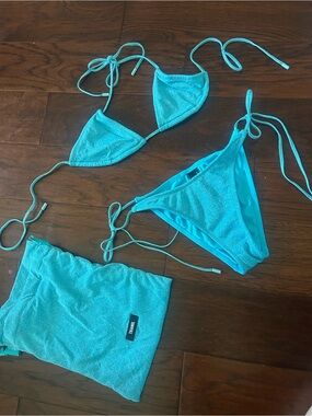 Sparkling Turquoise Triangl String Bikini Set